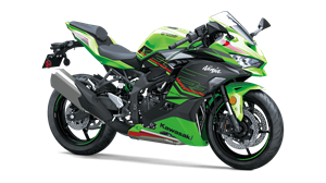 A green and black motorcycle on a white background.
