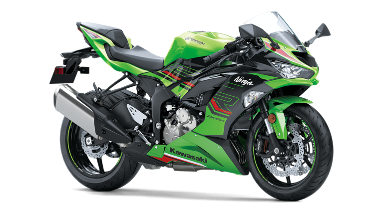 A green and black motorcycle on a white background.