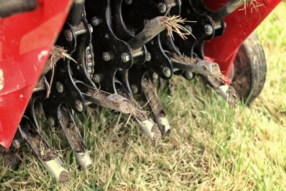 A close up of a lawn aerator on a lawn. — Gillies Enterprises Pty Ltd In Narrabri, NSW