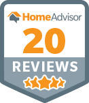 A home advisor 20 reviews badge with three stars on it.