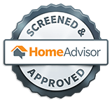 A screened and home advisor approved seal on a white background.