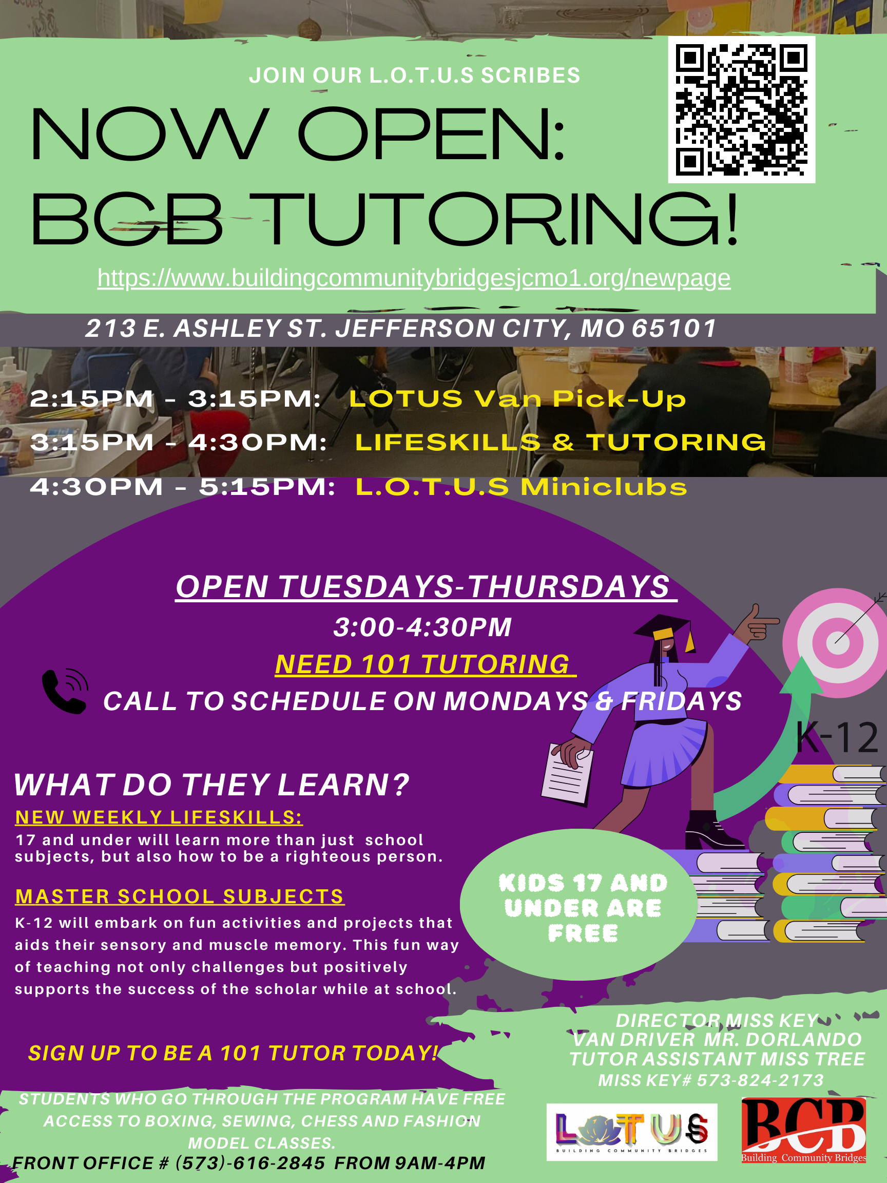 A poster that says `` now open : bgb tutoring ! ''