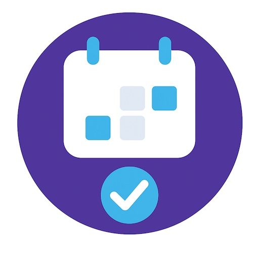 Kalenderpictogram met een vinkje, dat aangeeft dat er een geplande gebeurtenis of afspraak is.