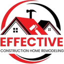 Logo for Effective Construction Home Remodeling with a red and black house roof graphic and hammer icon