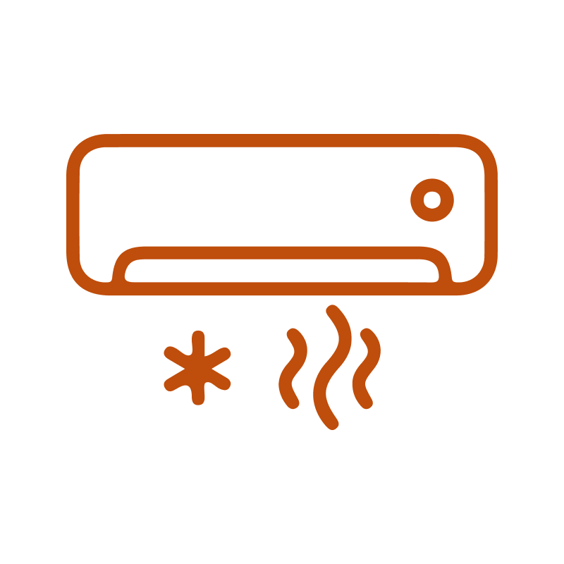 A line drawing of an air conditioner with steam coming out of it.