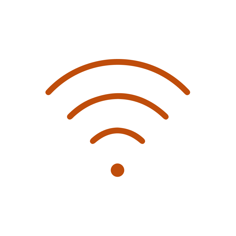 A brown icon of a wifi signal on a white background.