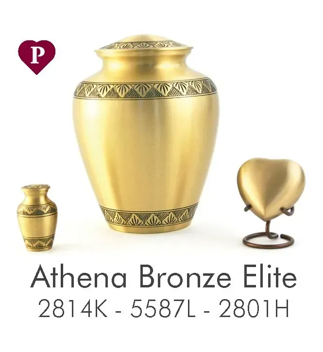 An athena bronze elite urn with a smaller urn and a heart