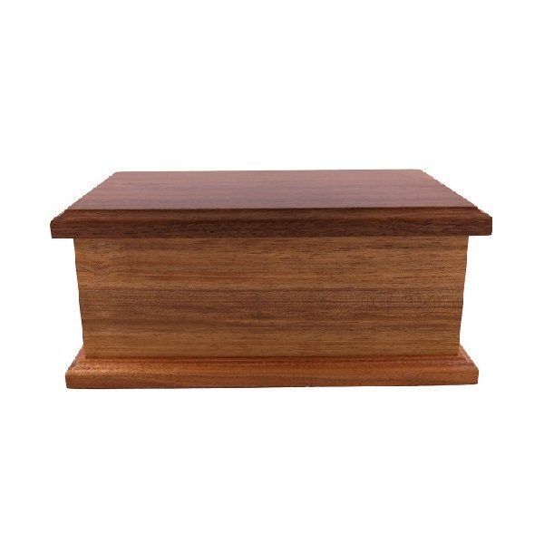 A wooden box with a wooden lid on a white background
