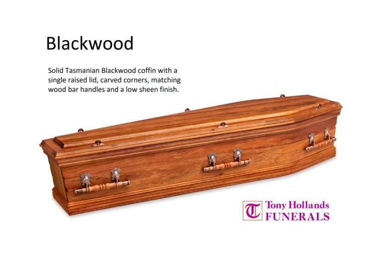 A picture of a wooden coffin with the word blackwood on it.