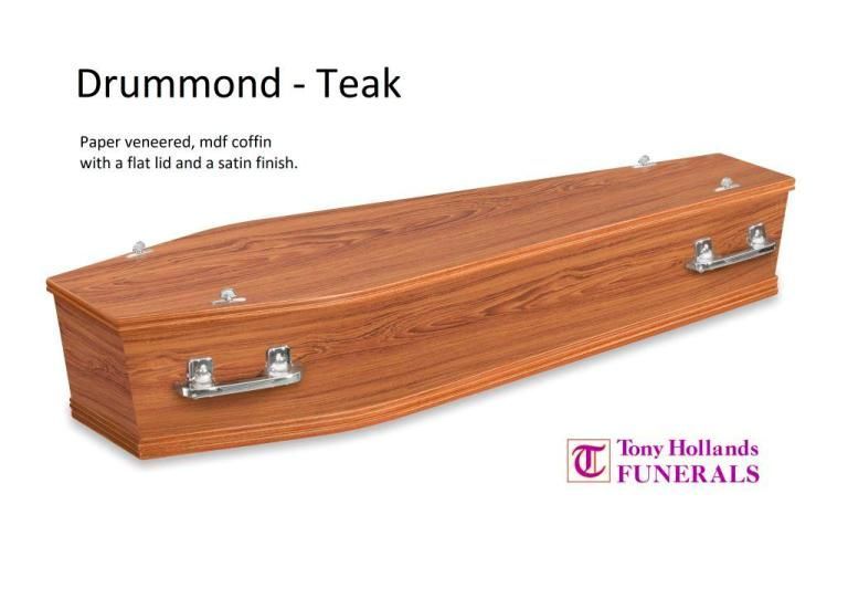 A picture of a drummond teak coffin from tony hollands funerals