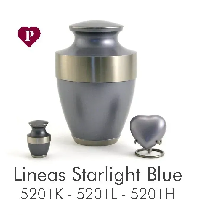 A lineas starlight blue urn with two smaller urns