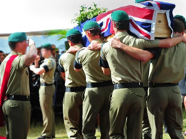 Image of active military personnel shoulder carring a coffin