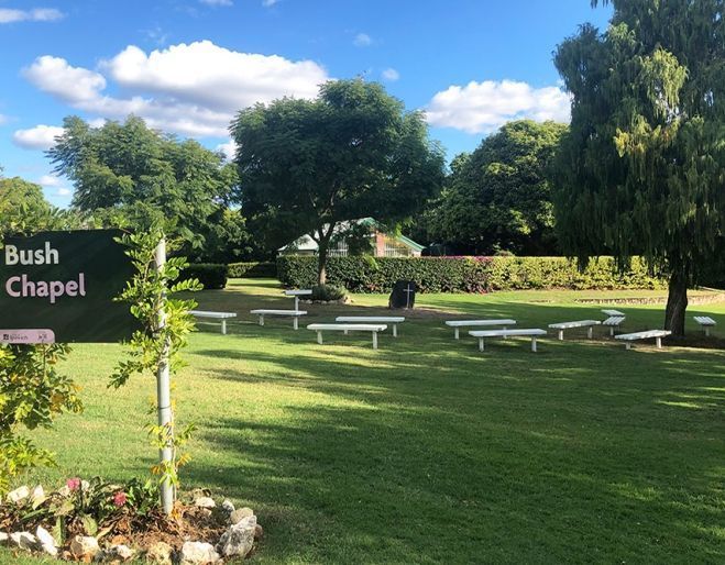A sign in a park says bush chapel