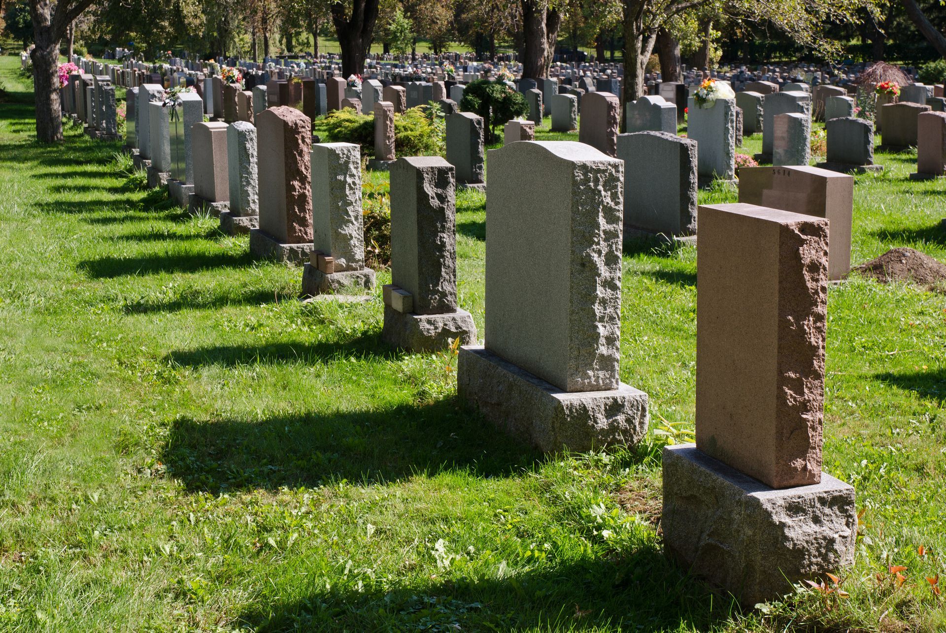 A cemetery with a lot of graves in the grass