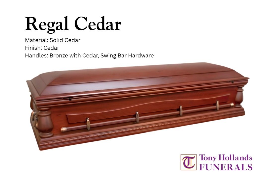 A picture of a regal walnut coffin with the lid open