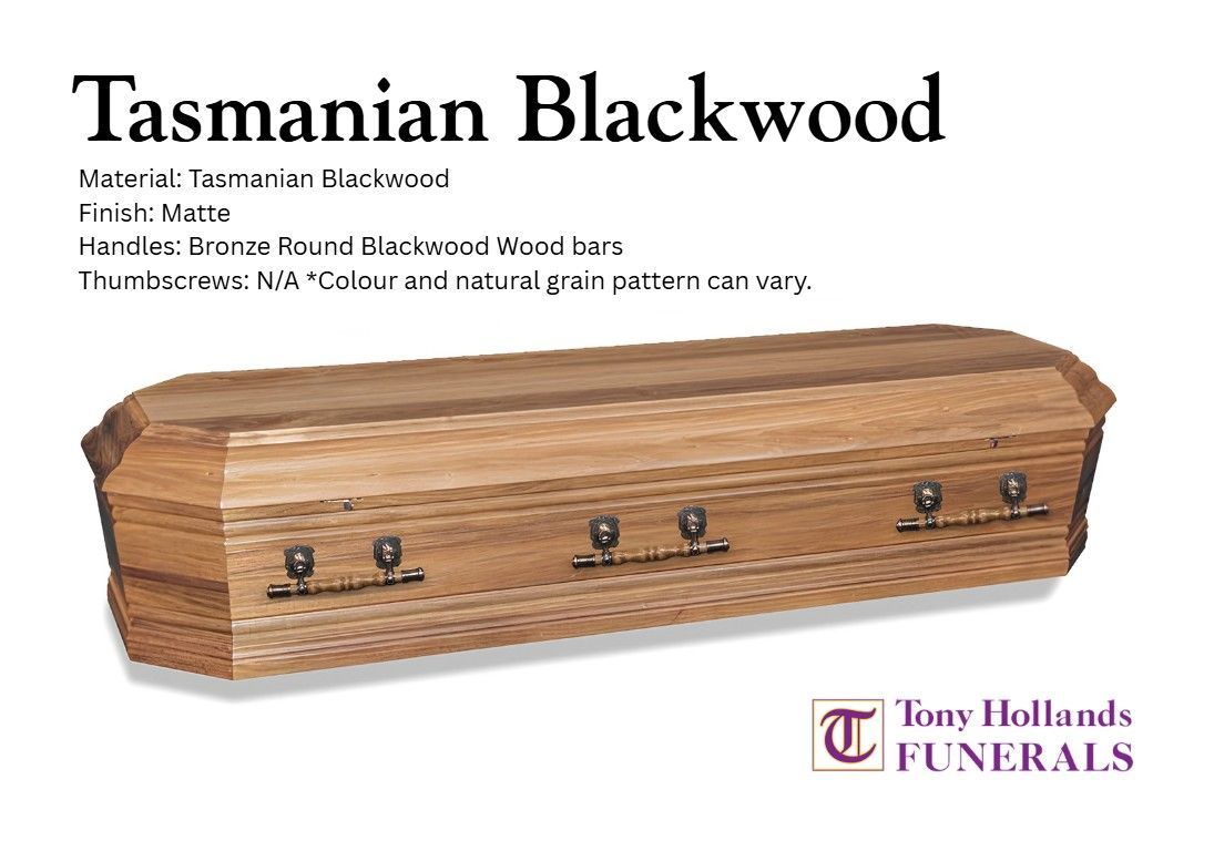 A picture of a wooden coffin with the word blackwood on it.