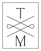 Black monogram logo with letters T and M crossed by diagonal lines inside a square border.