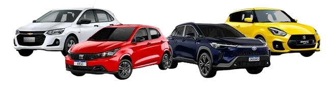 um grupo de carros está sentado um ao lado do outro em um fundo branco com a Logo Marca da Grupo Open Seminovos