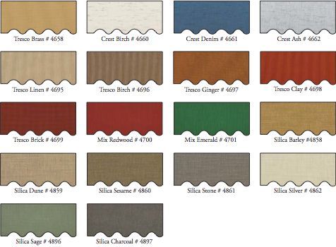 A variety of different colored awnings are shown on a white background.