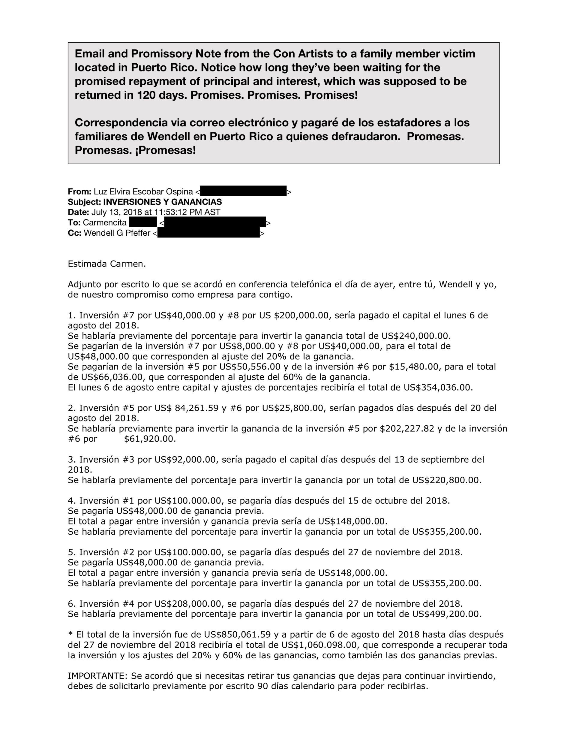 Page 1 of email from Luz Elvira Escobar de Salcedo to Puerto Rico Victim