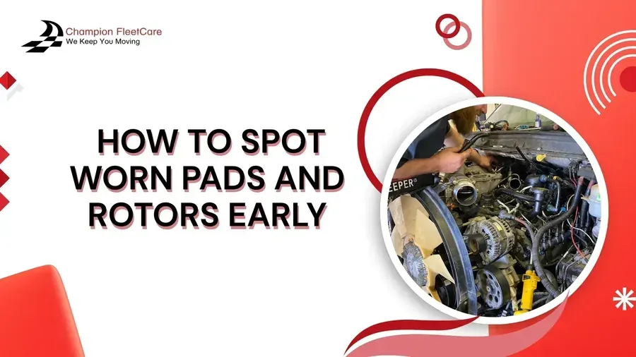 A mechanic works on a car engine above the text 