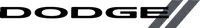 Dodge logo in black with a slanted gray stripe on a white background