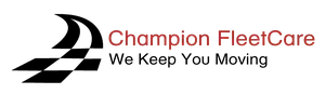 Logo for Champion FleetCare featuring a stylized road graphic and the tagline 