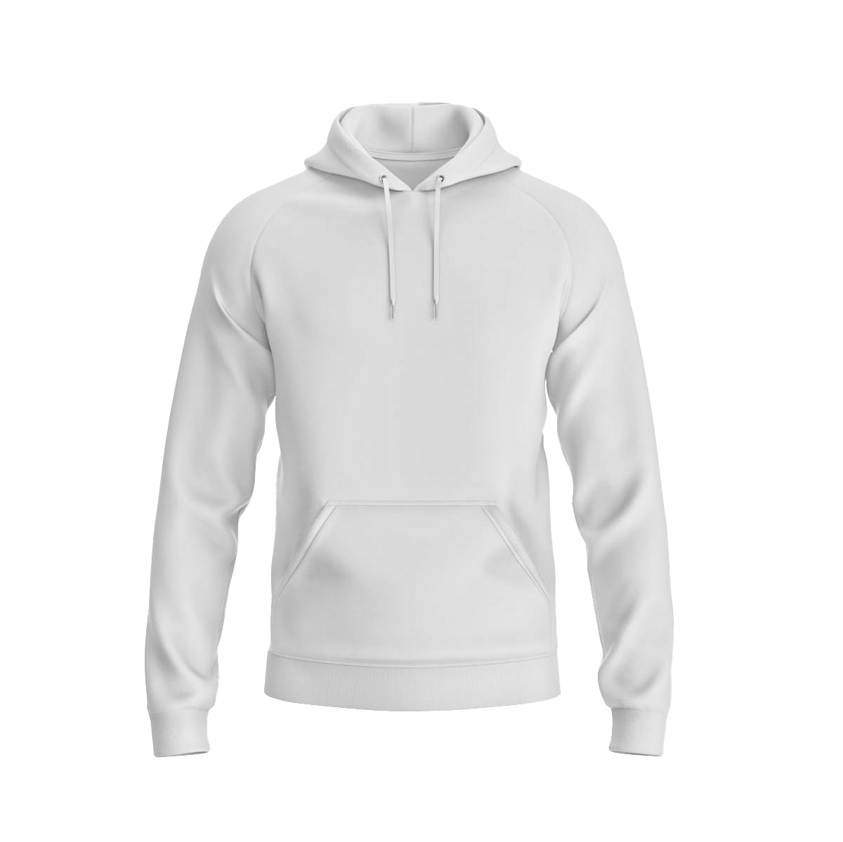 A white hoodie with a hood on a white background.