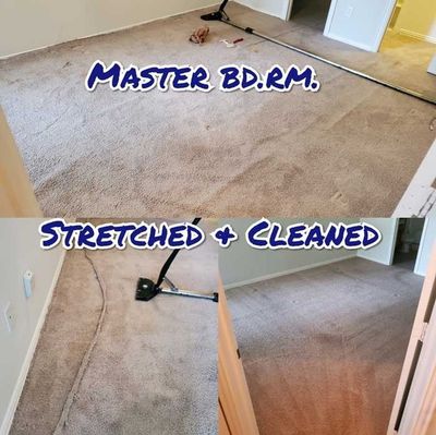A picture of a carpet that has been stretched and cleaned