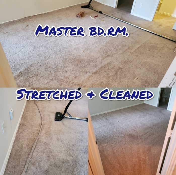 A picture of a carpet that has been stretched and cleaned