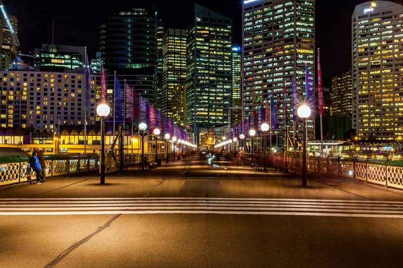 city walkways at night