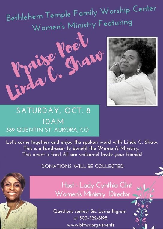 Poster for a Women's Ministry event at Bethlehem Temple, featuring 