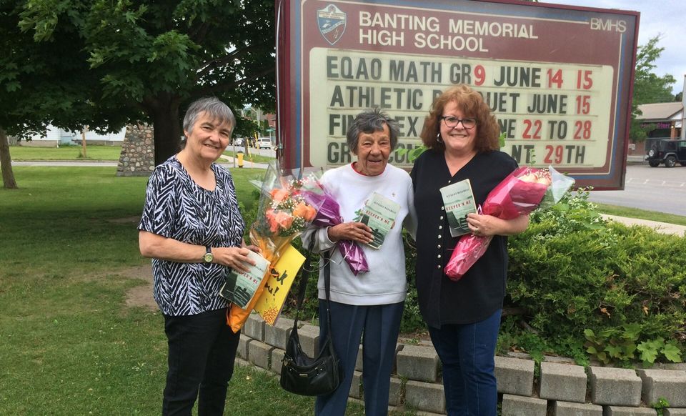 Betty Ann Bond, Bev Link and Debbie Vernon were invited to Banting Memorial High School to present to the Grade 9 students who were studying residential schools as part of their high school curriculum