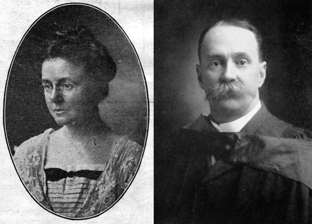 Doctor Helen MacMurchy and Doctor Charles K. Clarke were two prominent Ontario eugenicists responsible for sending many people considered to be disabled to the institution in Orillia. The image on the left shows Dr. MacMurchy, a thin woman with round glasses, and the image on the right shows Dr. Clarke, a round-faced man with a bushy gray mustache.