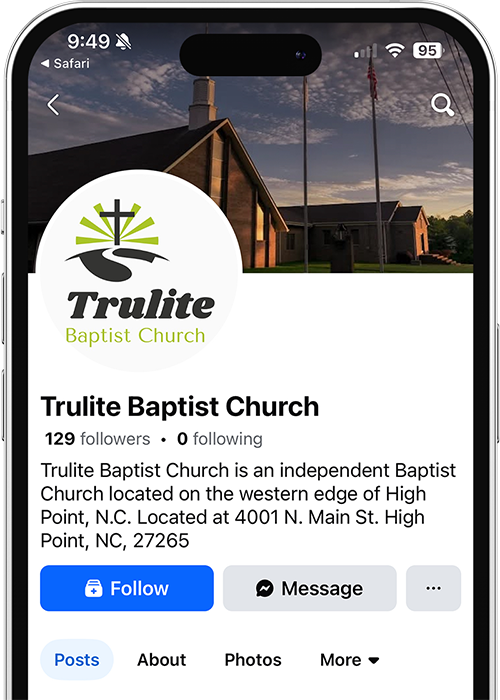 Screenshot of a Facebook page for Trulite Baptist Church in High Point, NC.