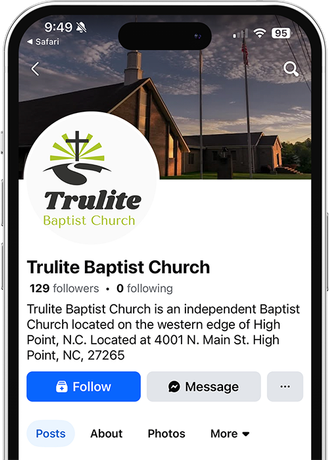 Screenshot of a Facebook page for Trulite Baptist Church in High Point, NC.