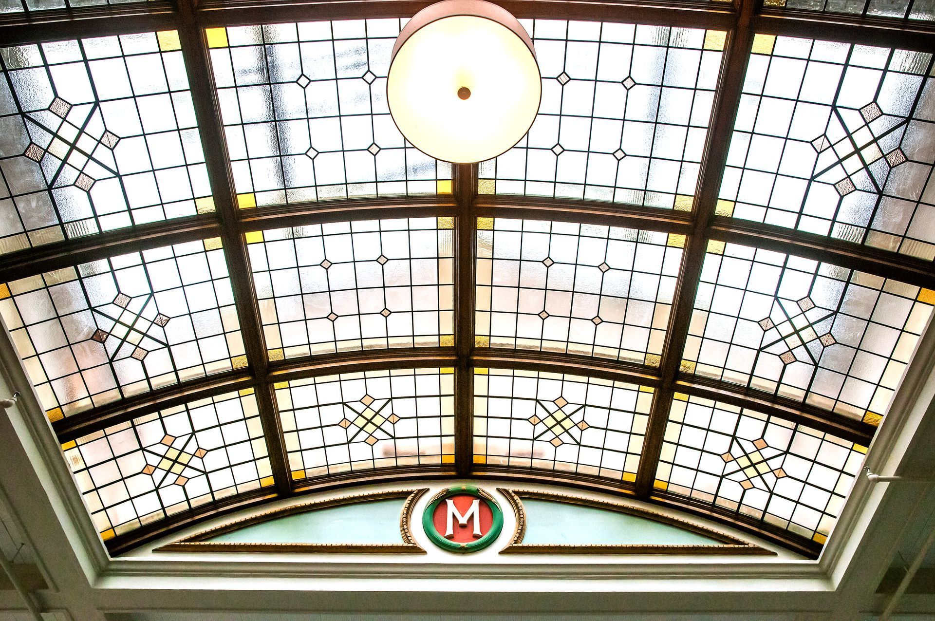 Ornate stained glass ceiling with