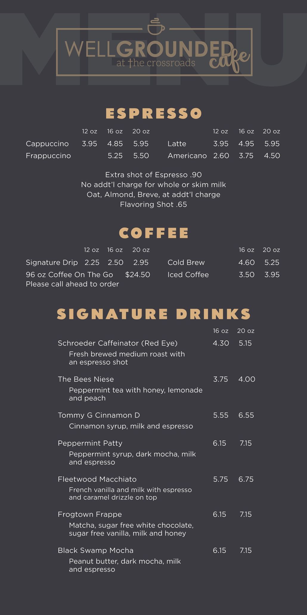 Well Grounded Cafe Menu