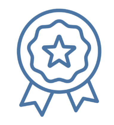 Blue award badge with star.