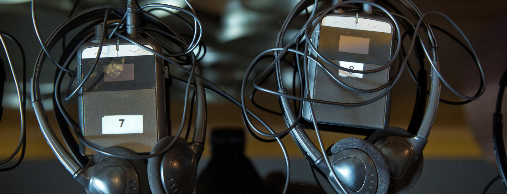 Headphones with audio devices labeled