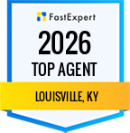 "FastExpert Top Agent 2026 award badge, yellow and blue, for Louisville, KY."