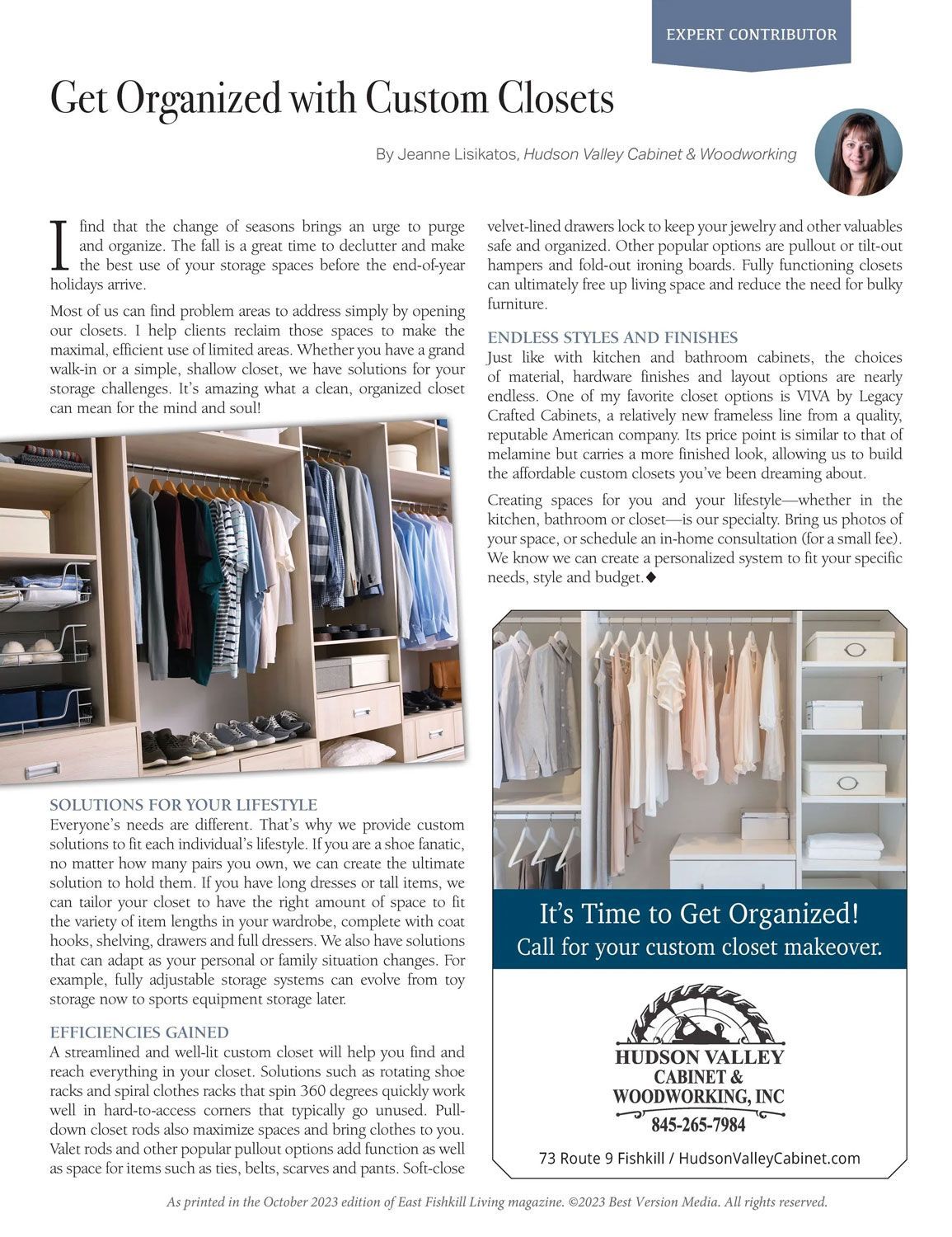 A magazine article about how to get organized with custom closets.