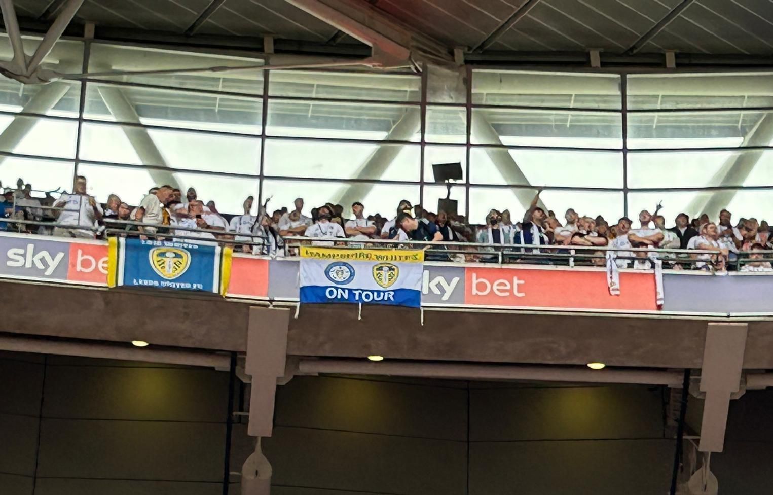 Hampshire Whites flag hanging from the stands at Wembley