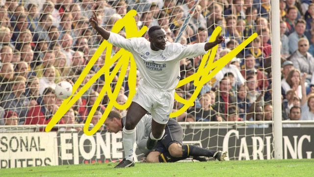 Tony Yeboah celebrates for Leeds United