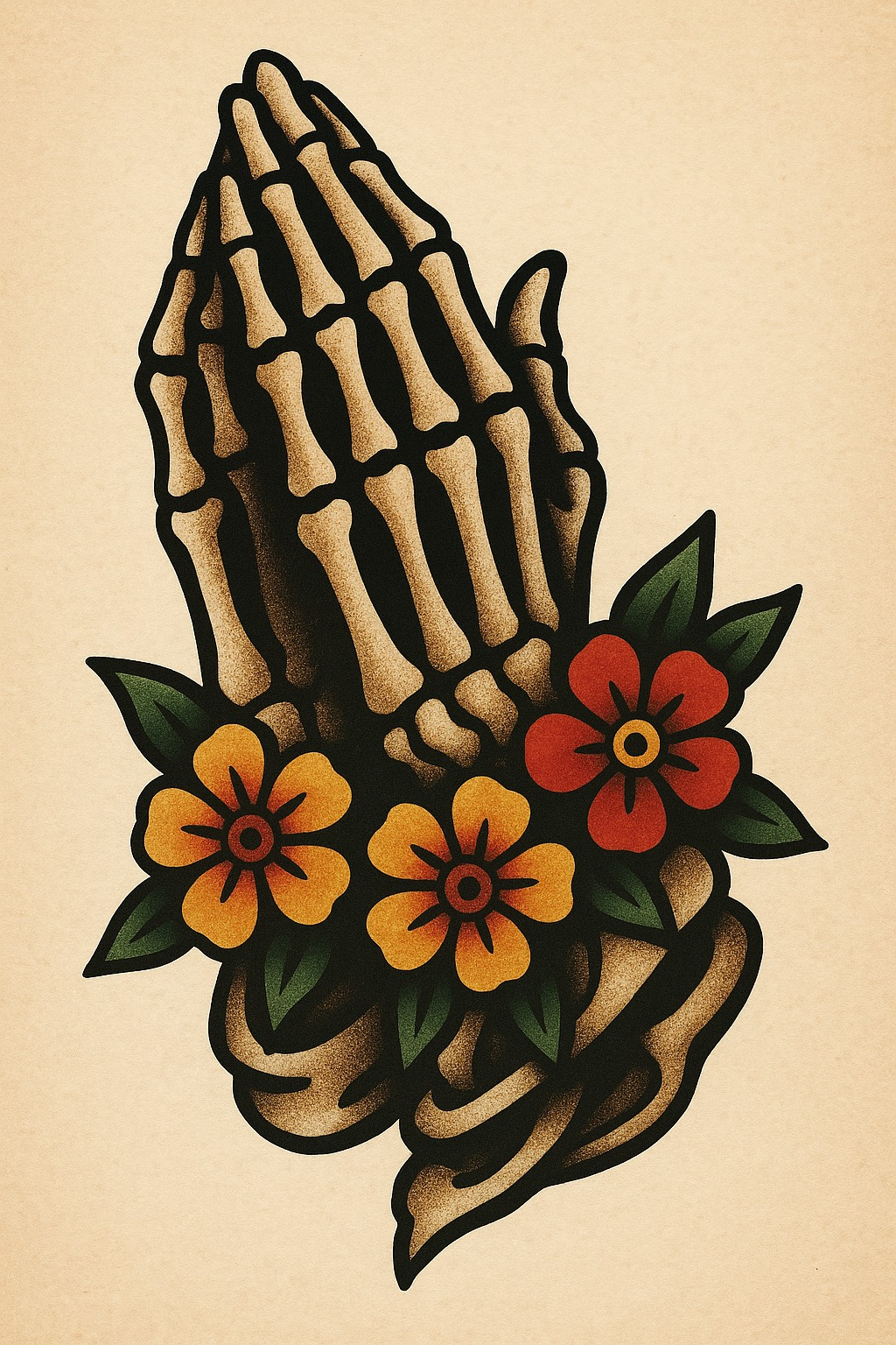 Sketch of skeleton hands praying