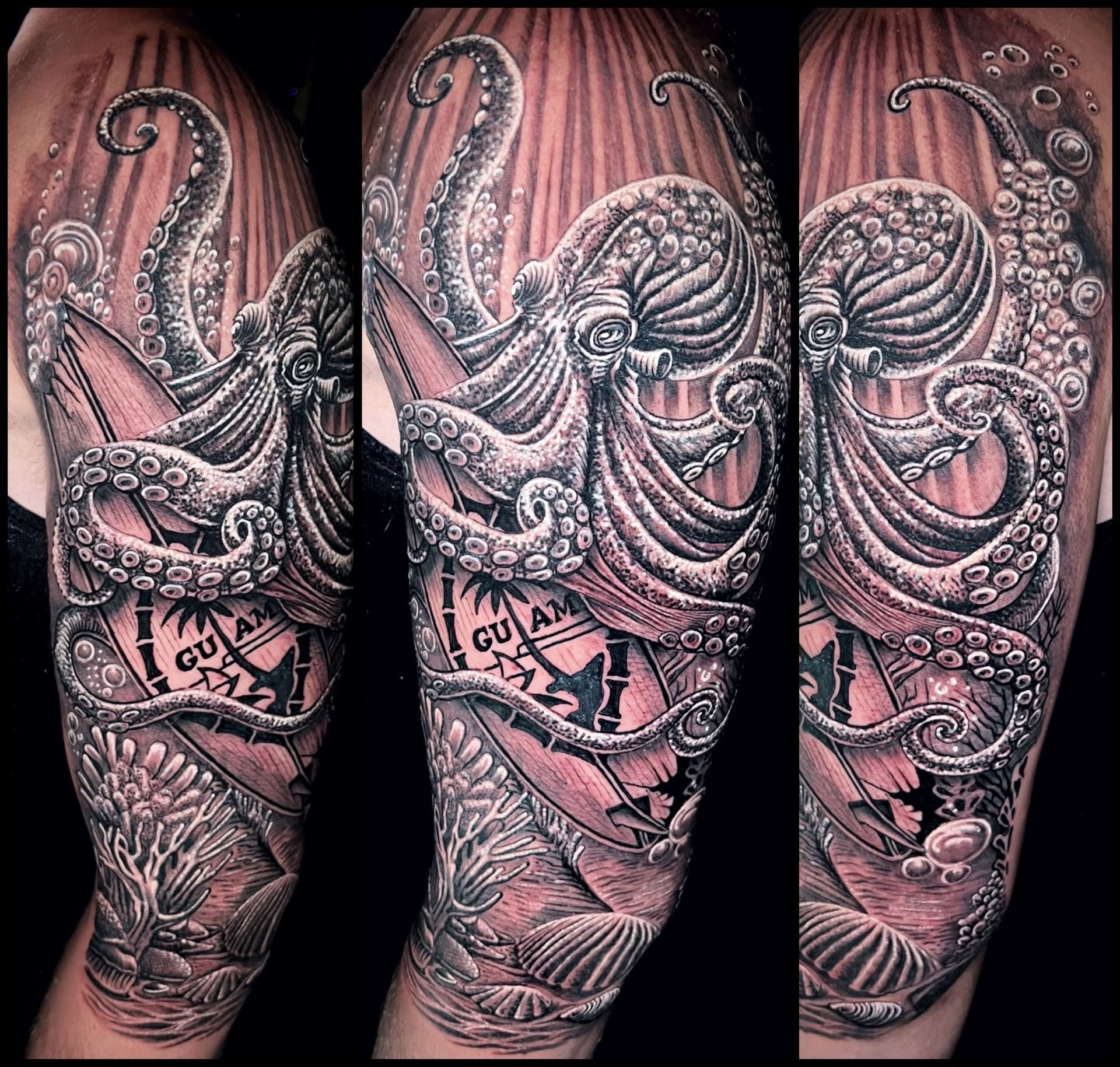 octopus and Guam sleeve tattoo by Aloha Tattoo