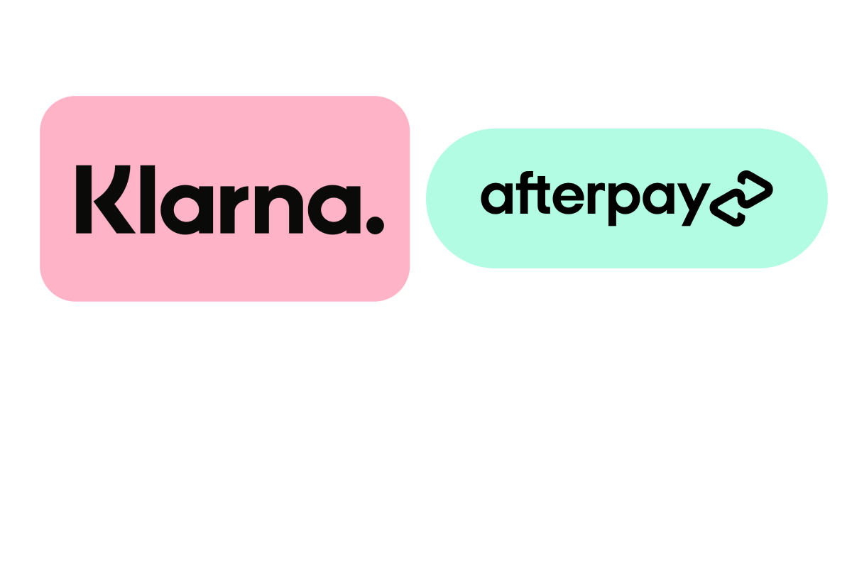 The logos for klarna and afterpay are on a white background.