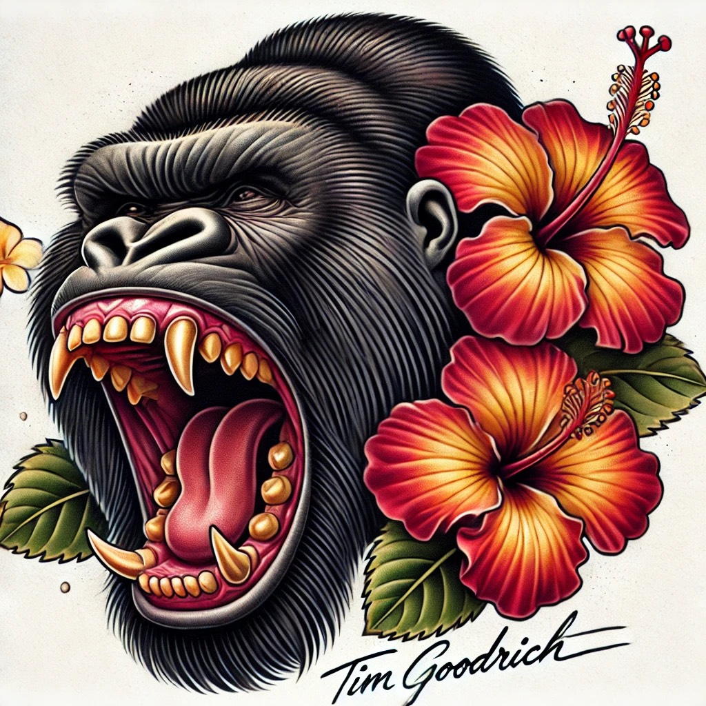 Gorilla graphic by Tim Goodrich at Aloha Tattoo