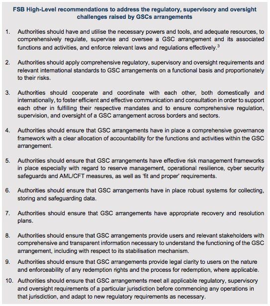 FSB's 10 recommendations for regulating Global Stablecoin data safeguards