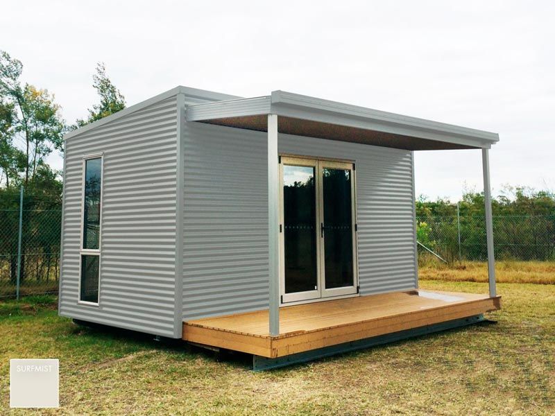A grey pod that has been completed from one of our Granny flat kits on the Central Coast